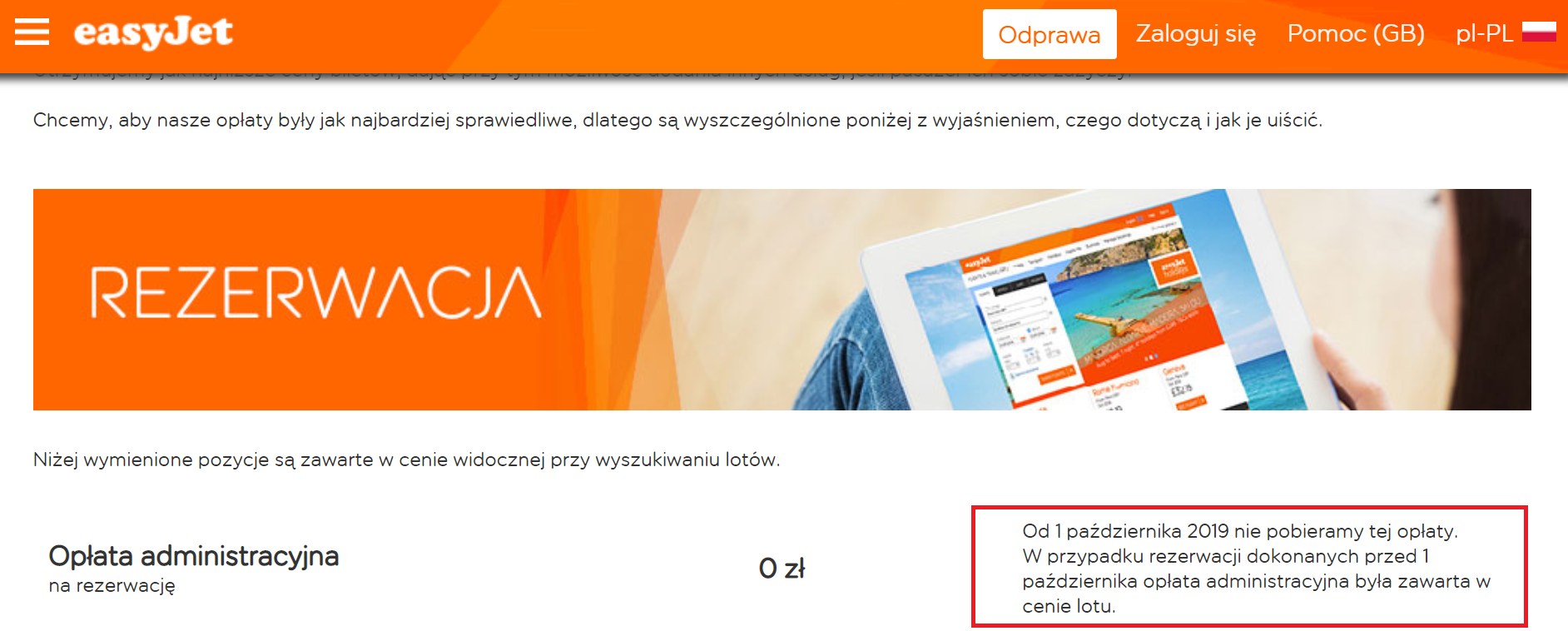 oplata administracyjna easyjet