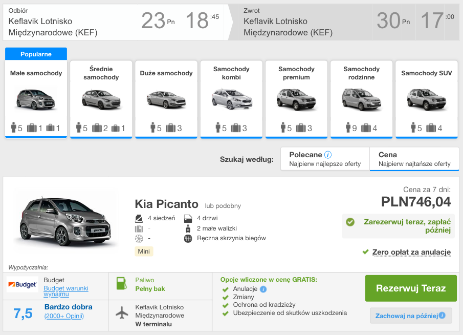zarezerwuj auto na islandii