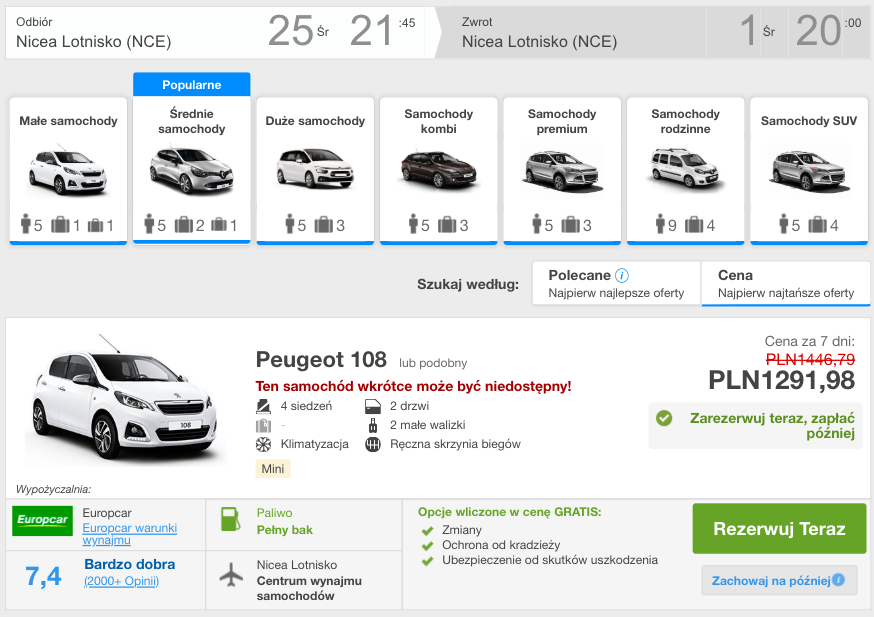 zarezerwuj auto w nicei