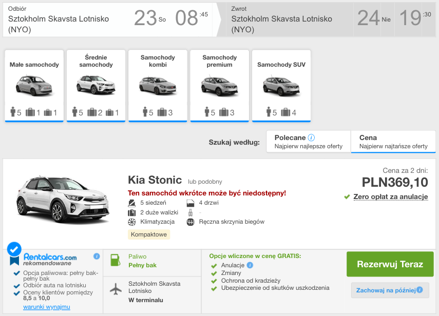 zarezerwuj auto w sztokholmie