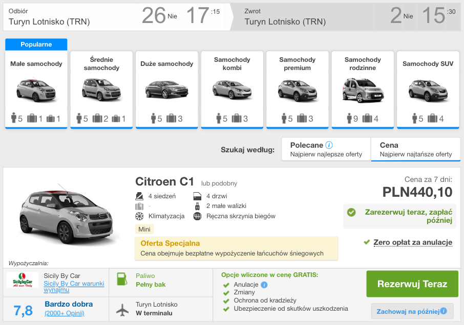 zarezerwuj auto w turynie