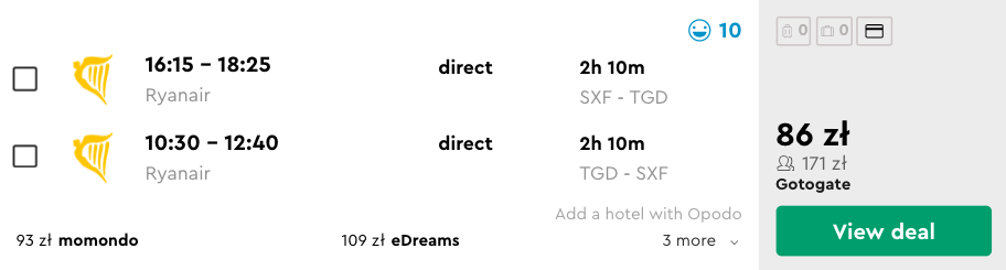 zarezerwuj loty do podgoricy