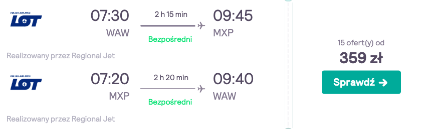 zarezerwuj loty do mediolanu
