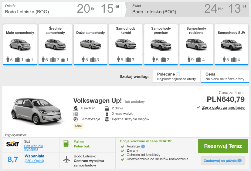 zarezerwuj auto w bodo