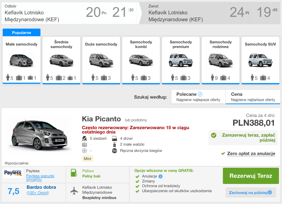 zarezerwuj auto na islandii