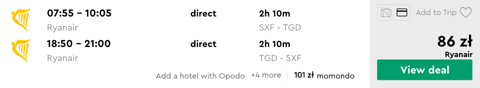 zarezerwuj loty do podgoricy