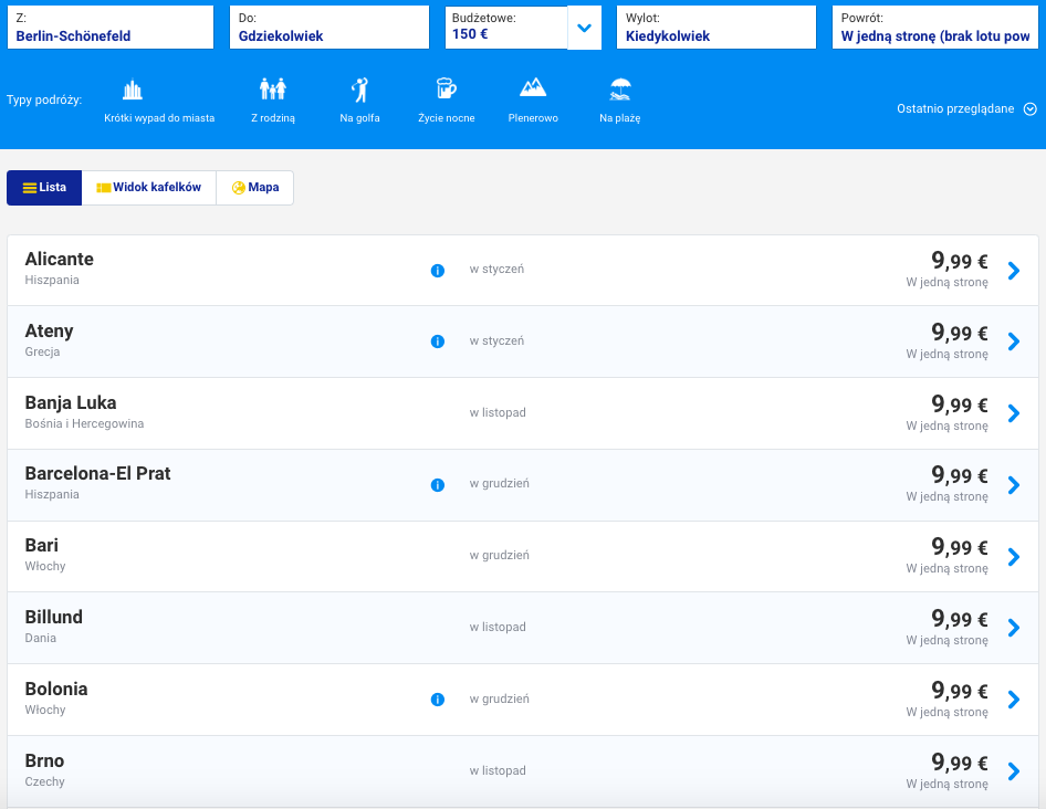 loty z berlina