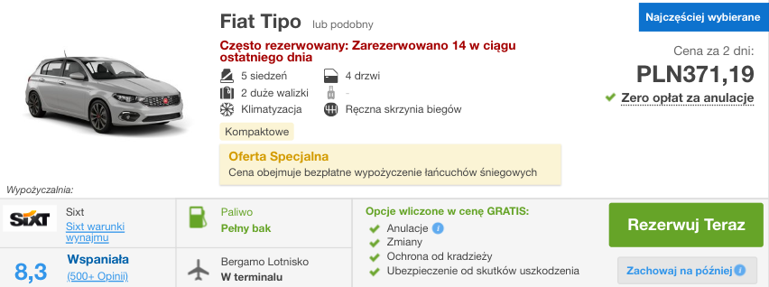 zarezerwuj auto we wloszech