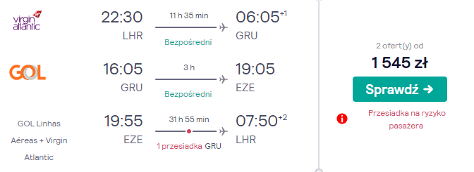 Loty do Ameryki Południowej