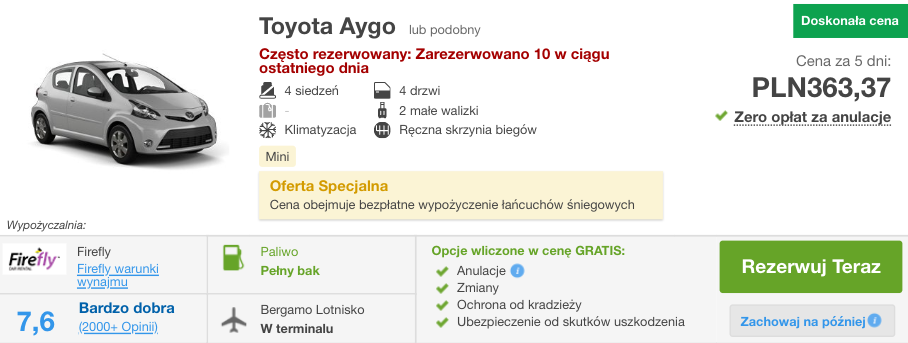 zarezerwuj auto w bergamo