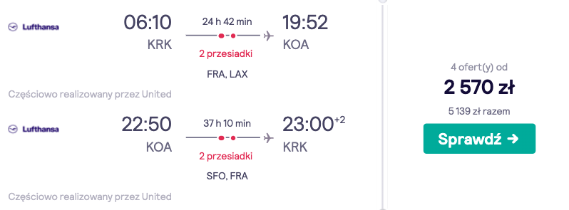 zarezerwuj loty na hawaje