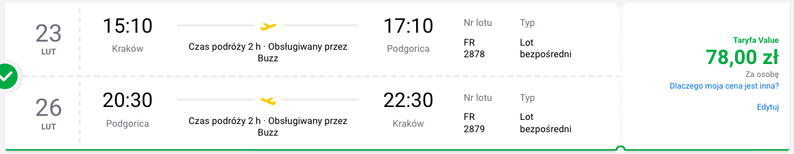 zarezerwuj loty do podgoricy