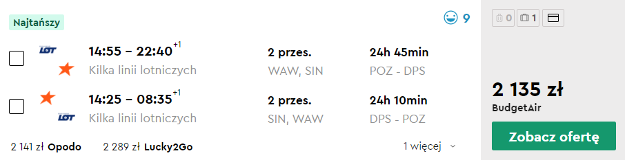 loty z poznania na bali