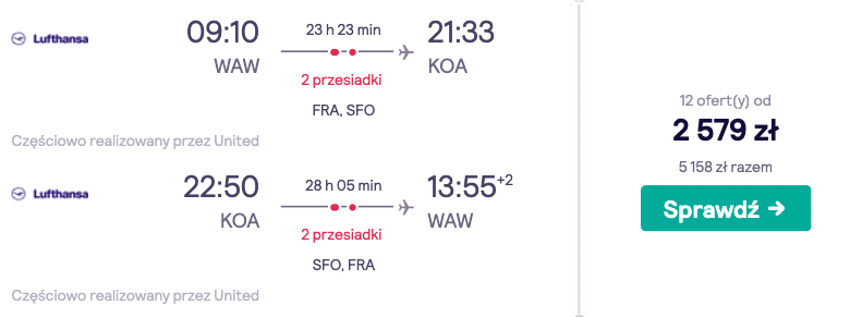 zarezerwuj loty na hawaje