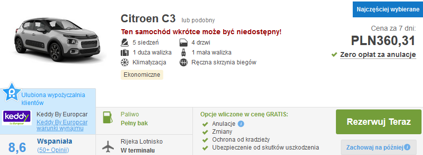 Auto w Chorwacji
