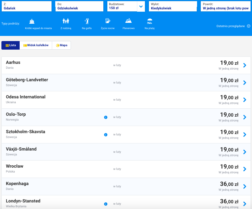 loty z gdanska