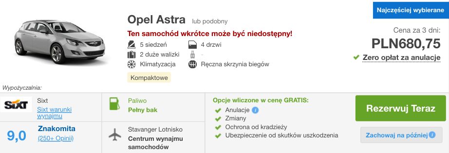 zarezerwuj auto w stavanger
