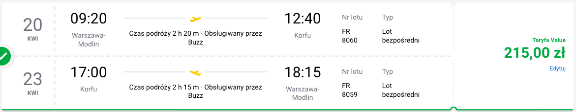 zarezerwuj loty na korfu