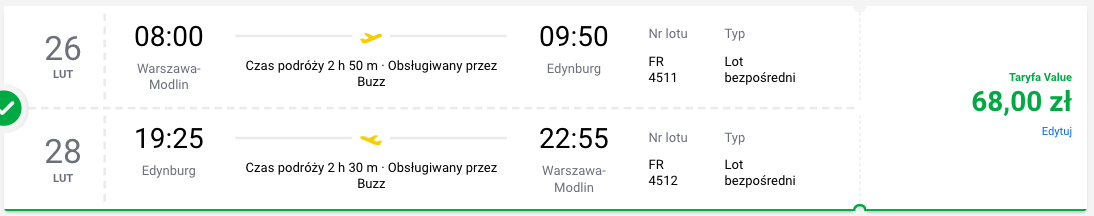 zarezerwuj loty do edynburga