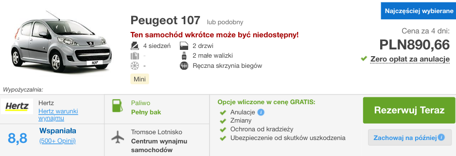 zarezerwuj auto w tromso