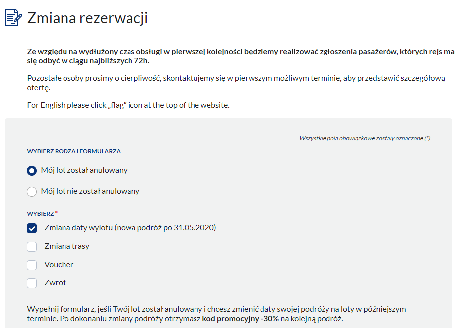 Zmiana rezerwacji LOT