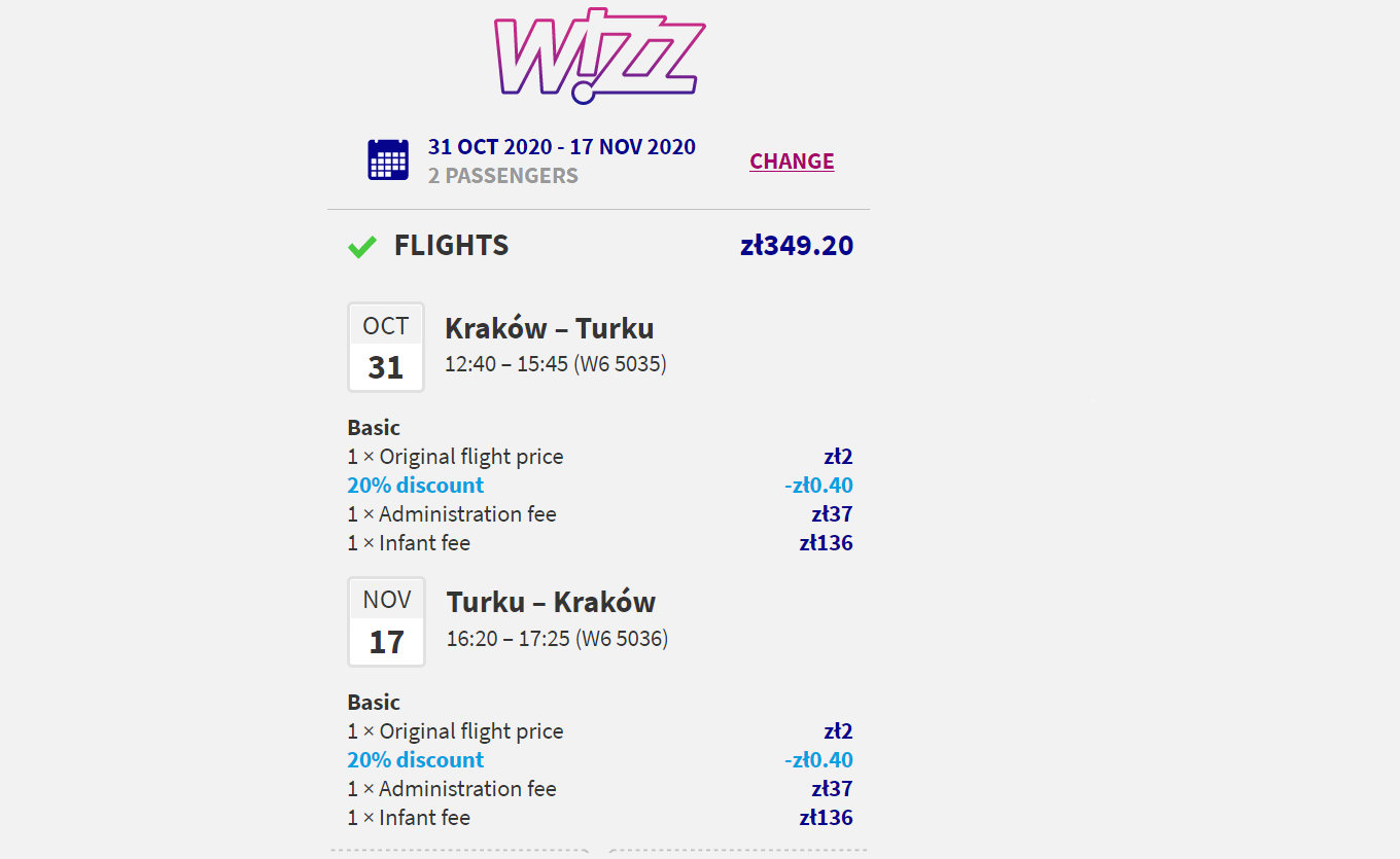 opłata za dziecko wizz air