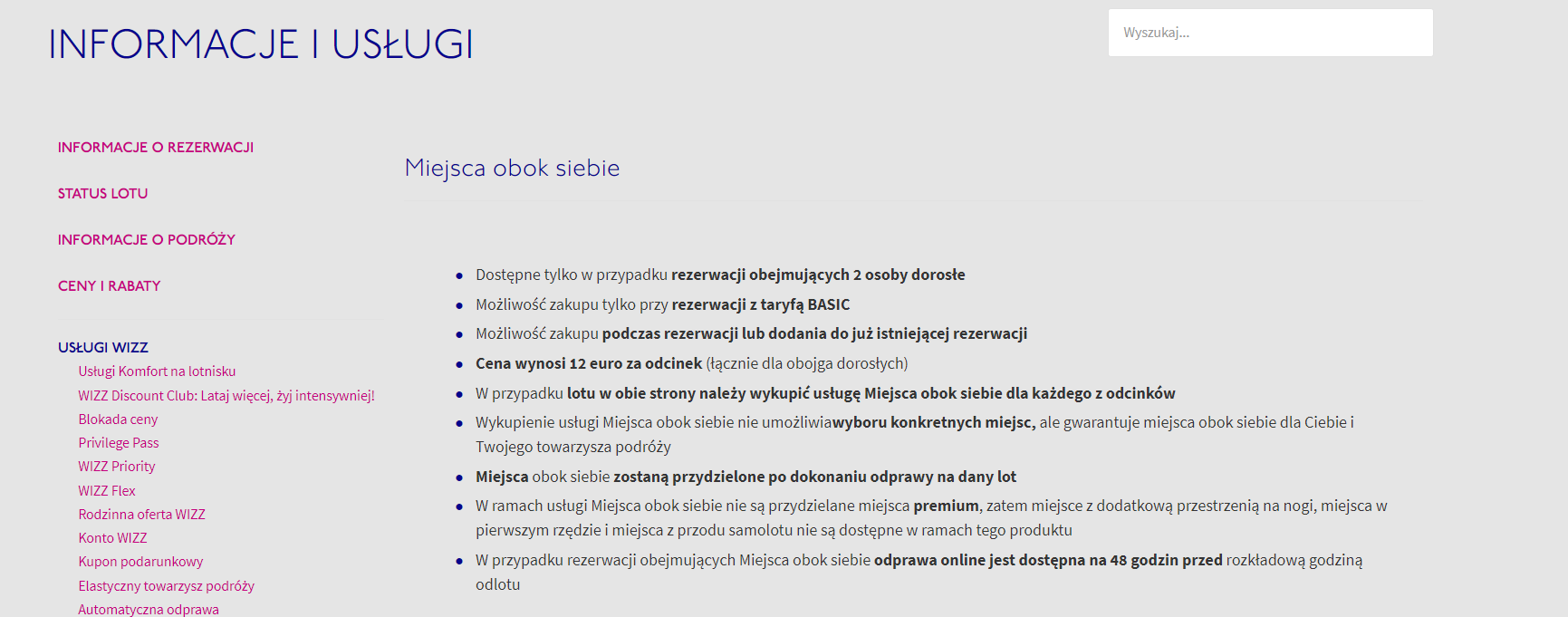 miejsca obok siebie wizz air