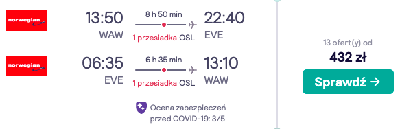 zarezerwuj loty do evenes