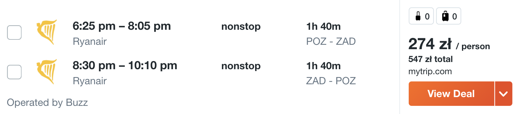 zarezerwuj loty do zadaru