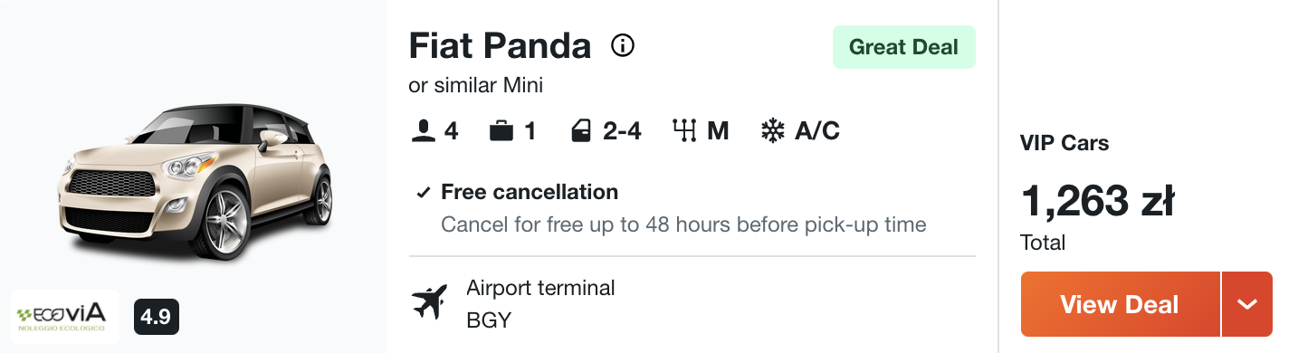 zarezerwuj auto w bergamo