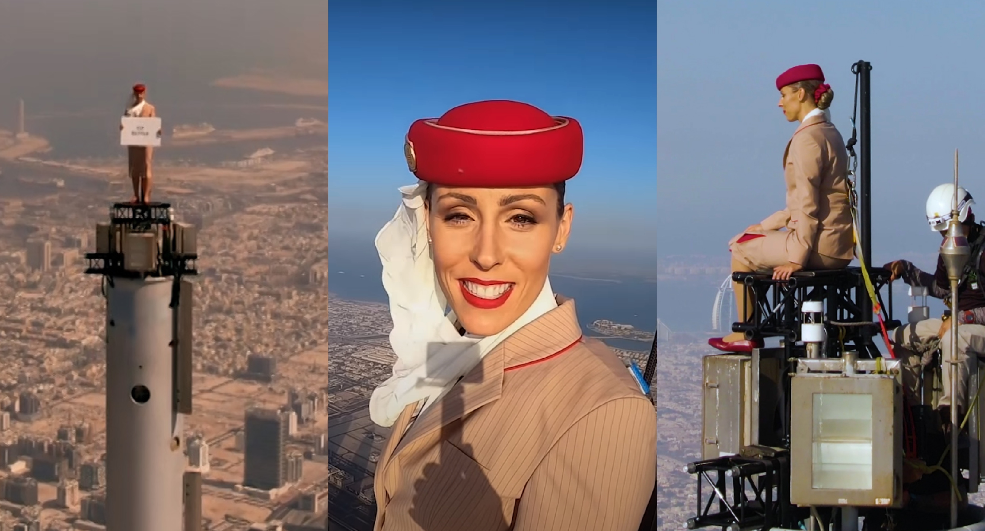 Efekty specjalne? Nic z tych rzeczy! Emirates NAPRAWDĘ postawił kobietę na szczycie Burj Khalifa