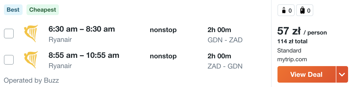 zarezerwuj loty do zadaru