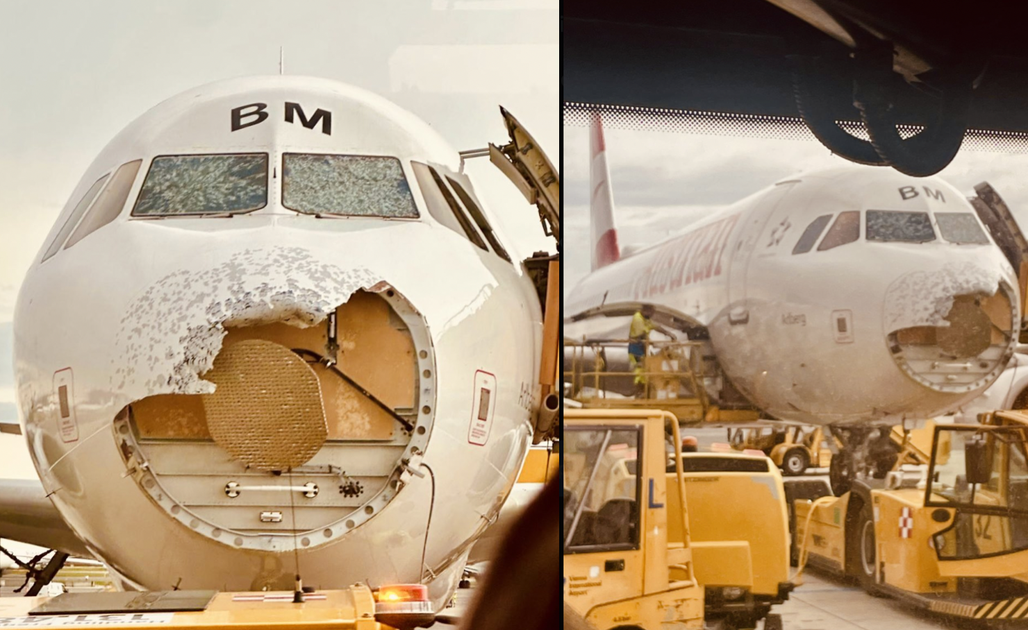 Samolot Austrian Airlines wpadł w chmurę gradową. Lodowe kule poważnie uszkodziły maszynę!