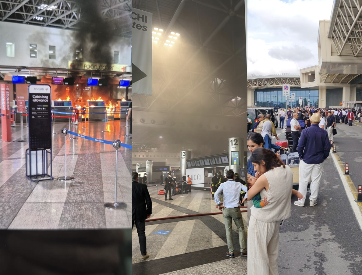 Chaos na lotnisku w Mediolanie. Pasażer podpalił stanowisko odprawy, rozbijał monitory młotkiem