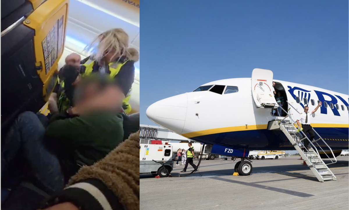 Awantura w samolocie Ryanaira z Krakowa. Podpity agresywny pasażer siłą wyprowadzony z samolotu przez policję