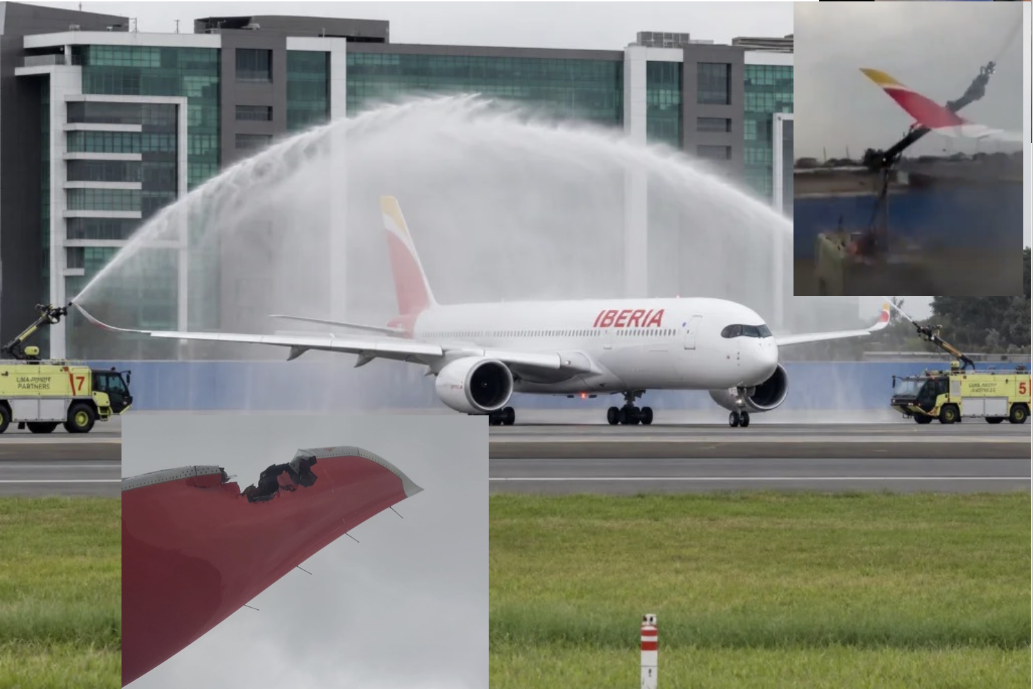 Ale urwał! Wóz strażacki poważnie uszkodził nowego Airbusa A350 podczas uroczystego salutu wodnego na lotnisku [WIDEO]