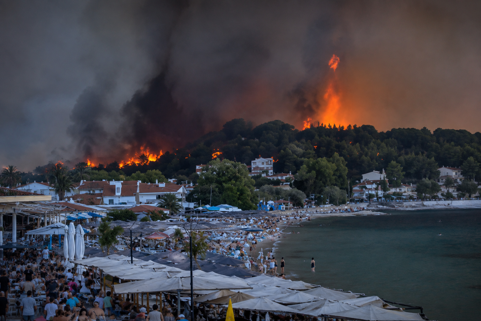 Pożar na greckim półwyspie Chalkidiki. 500 turystów ewakuowano prosto z plaży