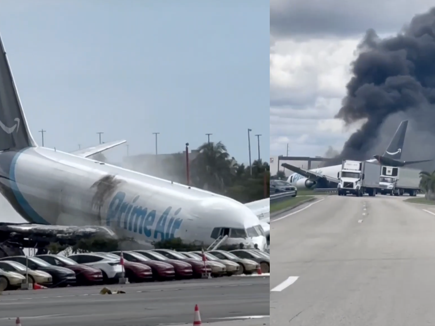 Boeing 767 wypadł z pasa na lotnisku w Miami, staranował kilka aut i stanął w płomieniach! Wszystkie loty wstrzymane